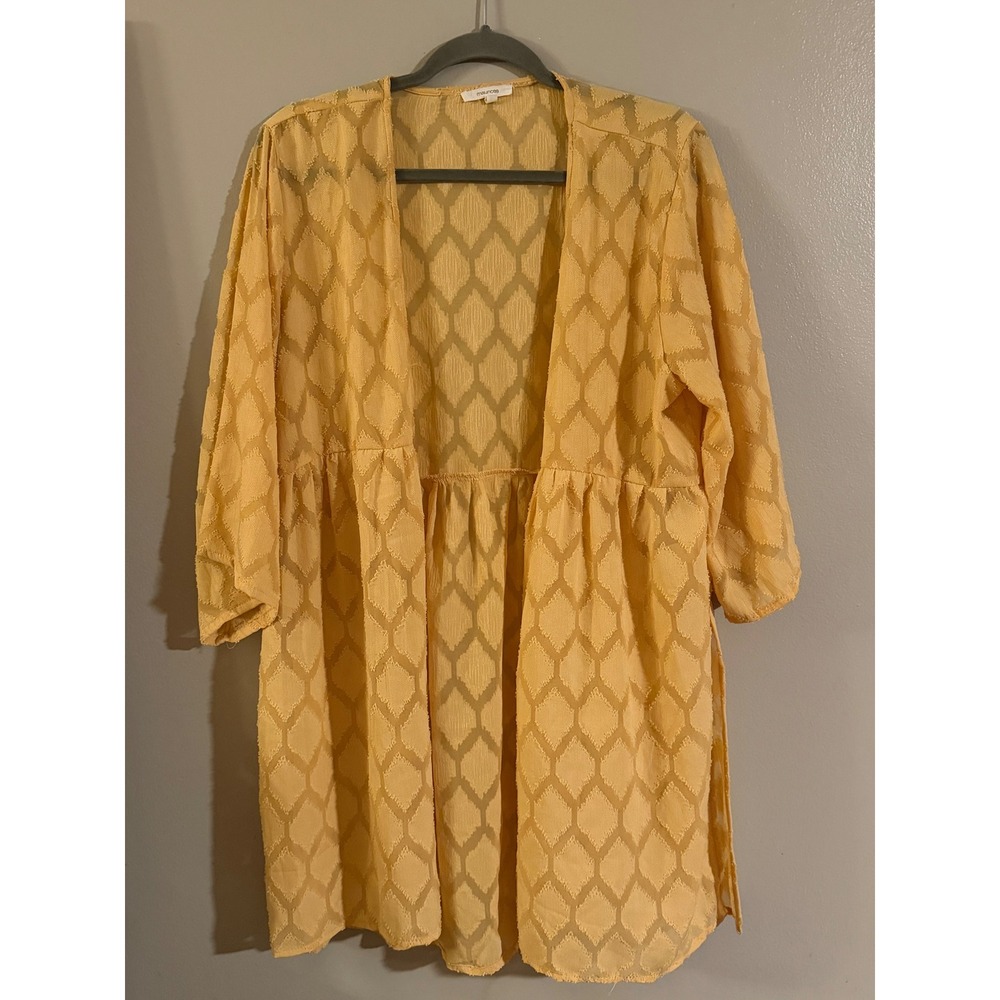 Maurices Womens Yellow Geometric Textured Empire Waist Kimono Cardigan Large